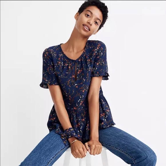 MADEWELL Silk Stanza Ruffle Hem Blouse - Picture 2 of 8